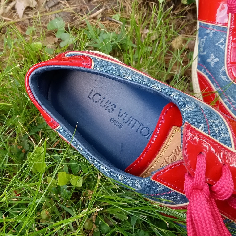 Vintage Louis Vuitton Denim and Red Patent Leather sneakers size 39/8.5